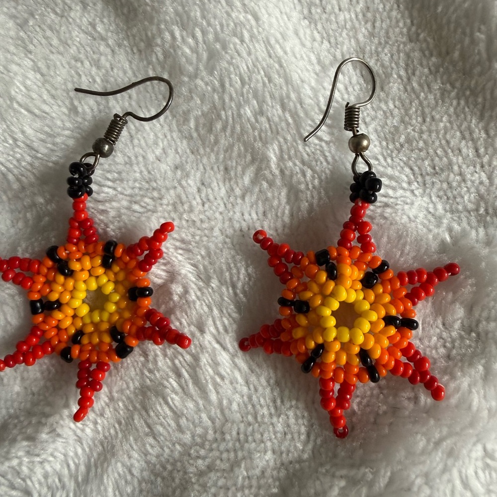 Handmade Beaded Sunburst Earrings - Picture 3 of 3
